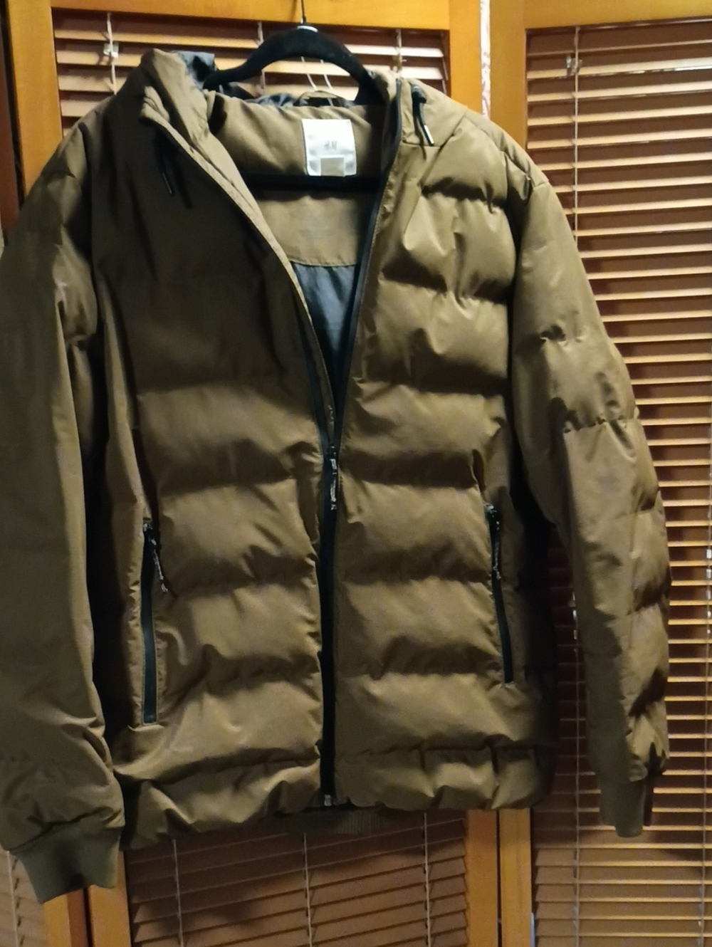 H&M Men's Tan Quilted Puffer Jacket with Hood